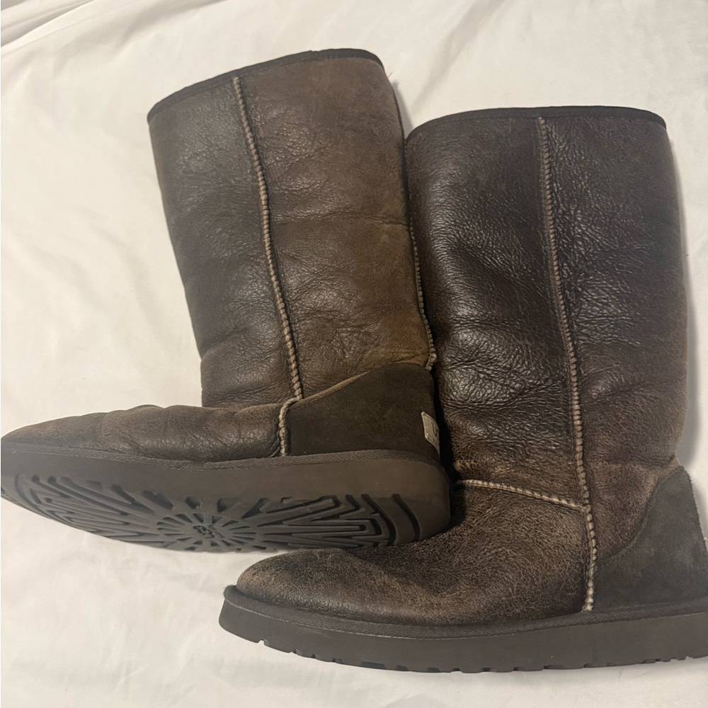 UGG Dark Brown classic tall bomber Leather Boots size 10W